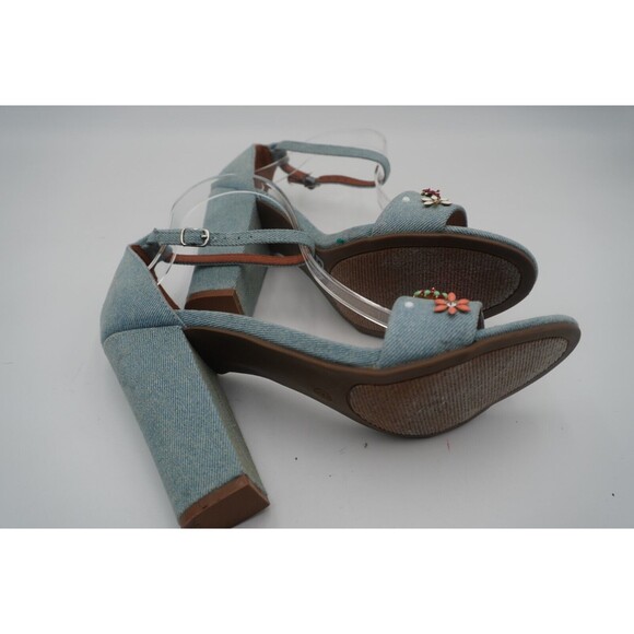 Rampage Garden Floral Embroidered beaded detail light denim Open Toe Heel Size 9 - Picture 6 of 15